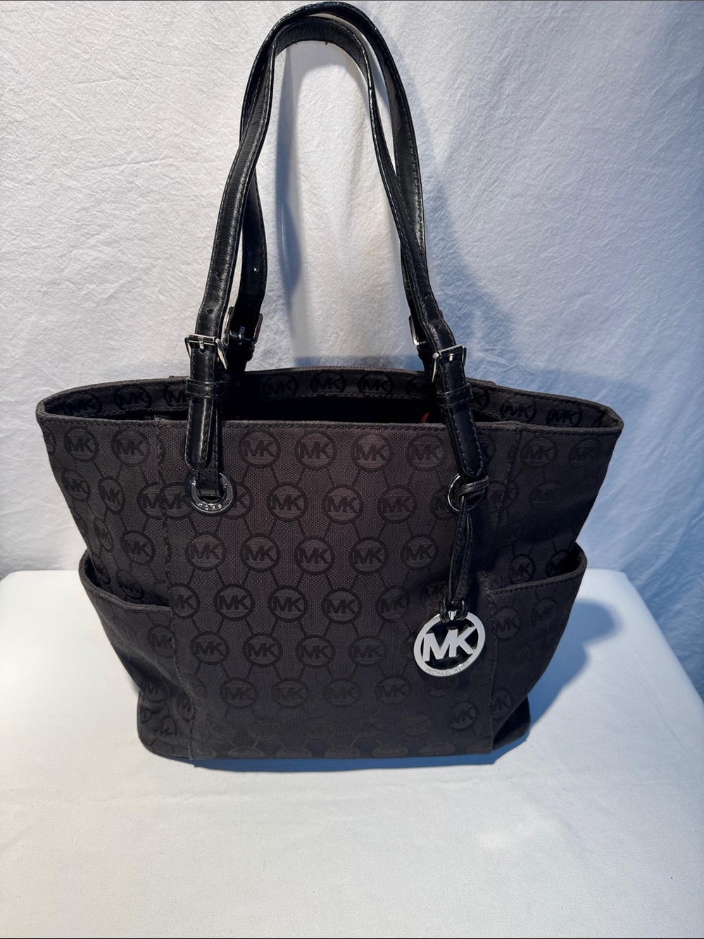 Michael Kors Black MK Signature Tote with Silver Charm